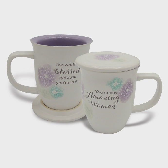 AMAZING WOMAN FLORAL MUG & COASTER SET