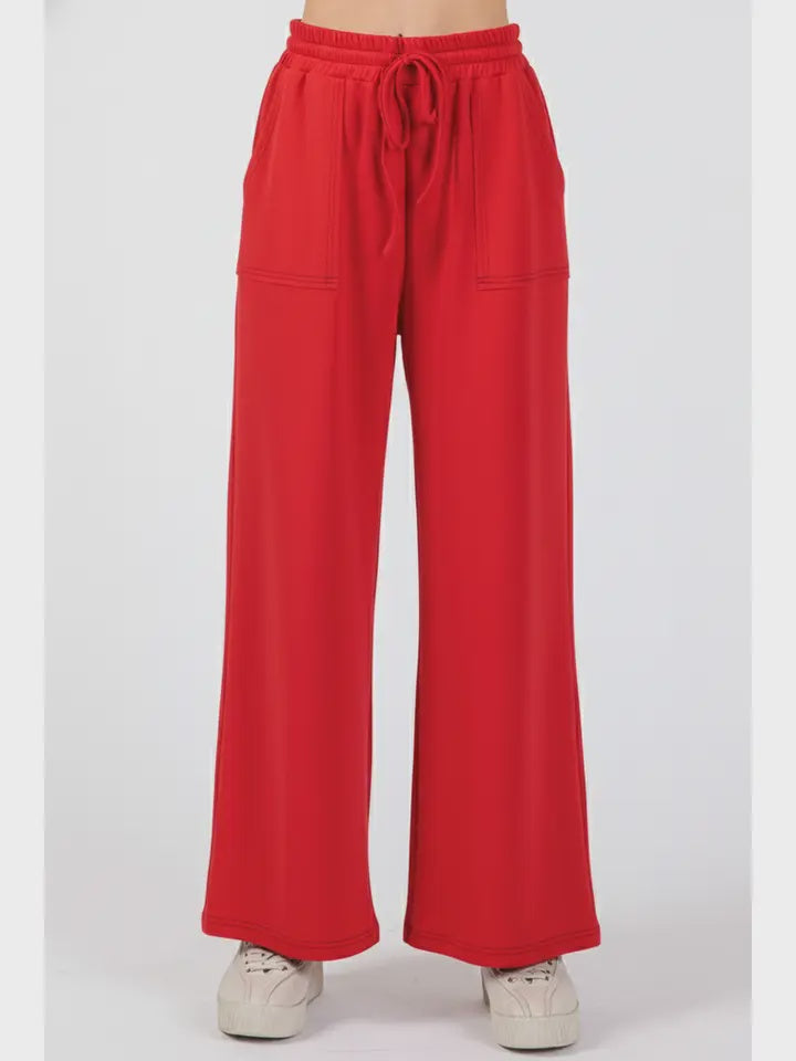 Red Scuba Wide Leg Pant