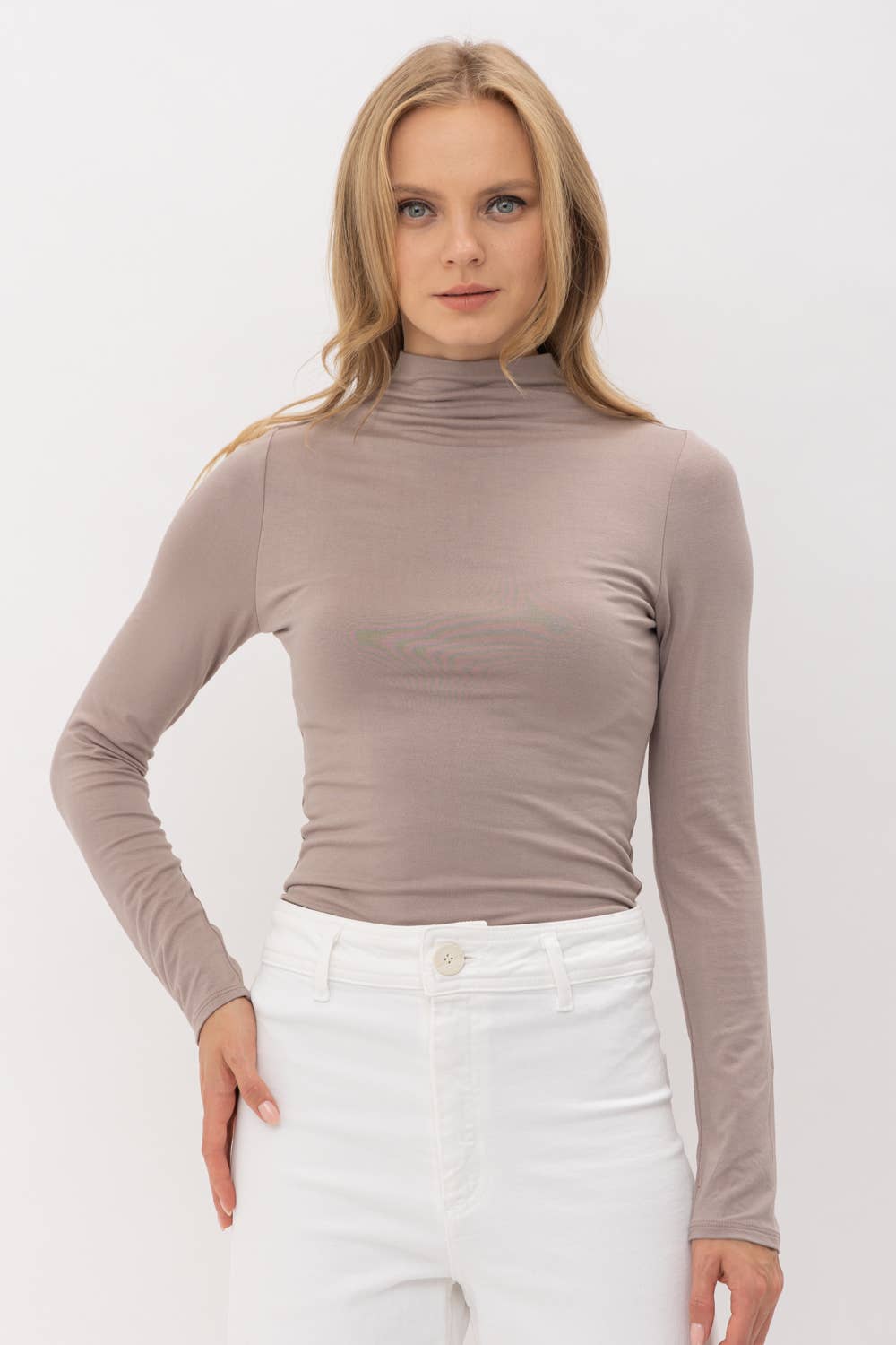 EVERYDAY FITTED MOCK NECK LONG SLEEVE TOP Wasabi + Mint