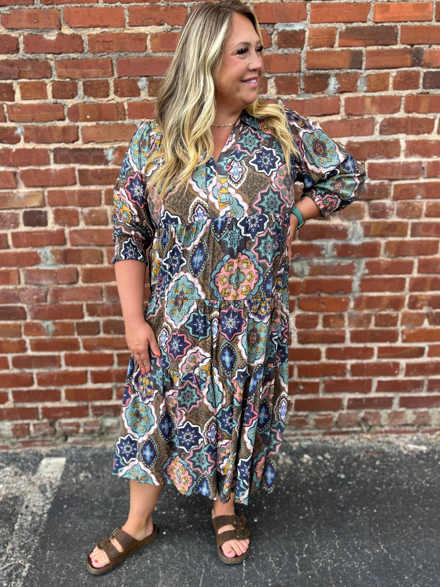 PLUS Umgee Boho Print Tiered Midi Dress