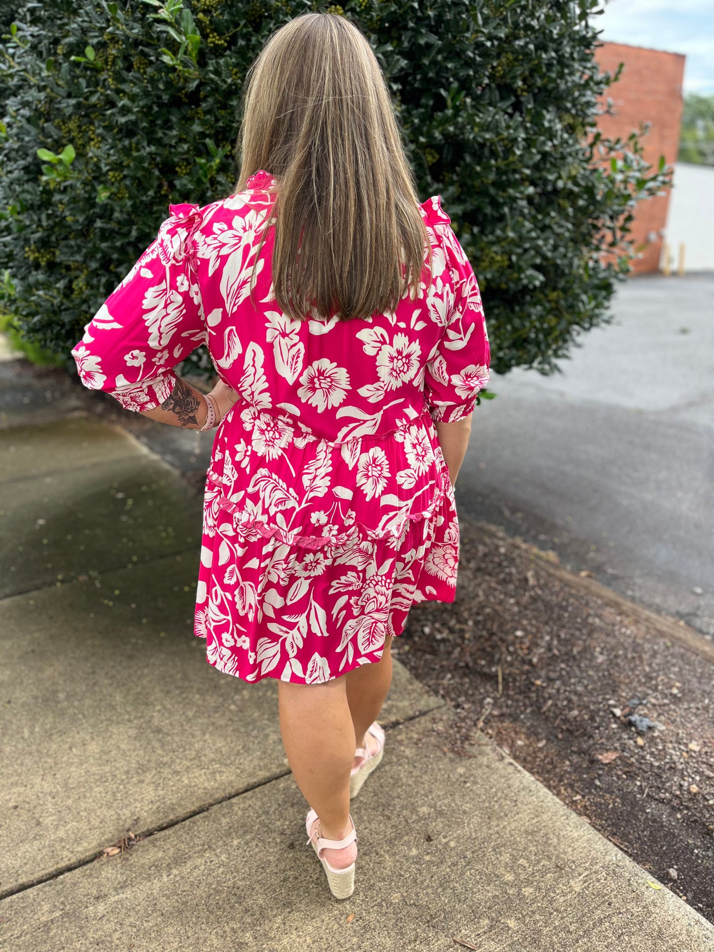 PLUS Umgee Hot Pink Floral Short Dress