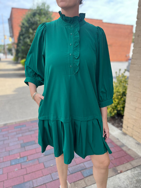 Hunter Green Pleated Mini Dress