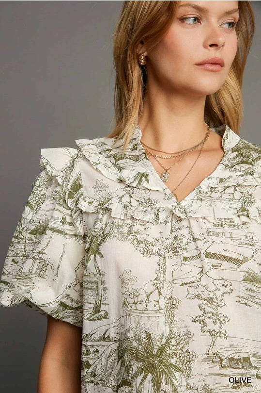 Umgee Olive Two Tone Landscape Top