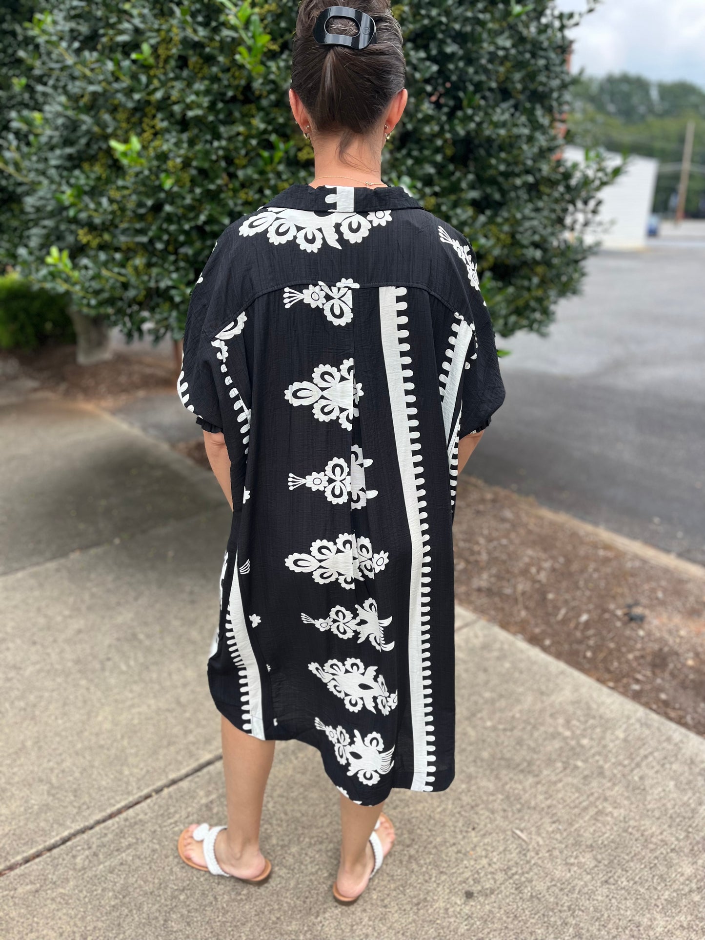 Umgee Black Abstract Print Midi Dress