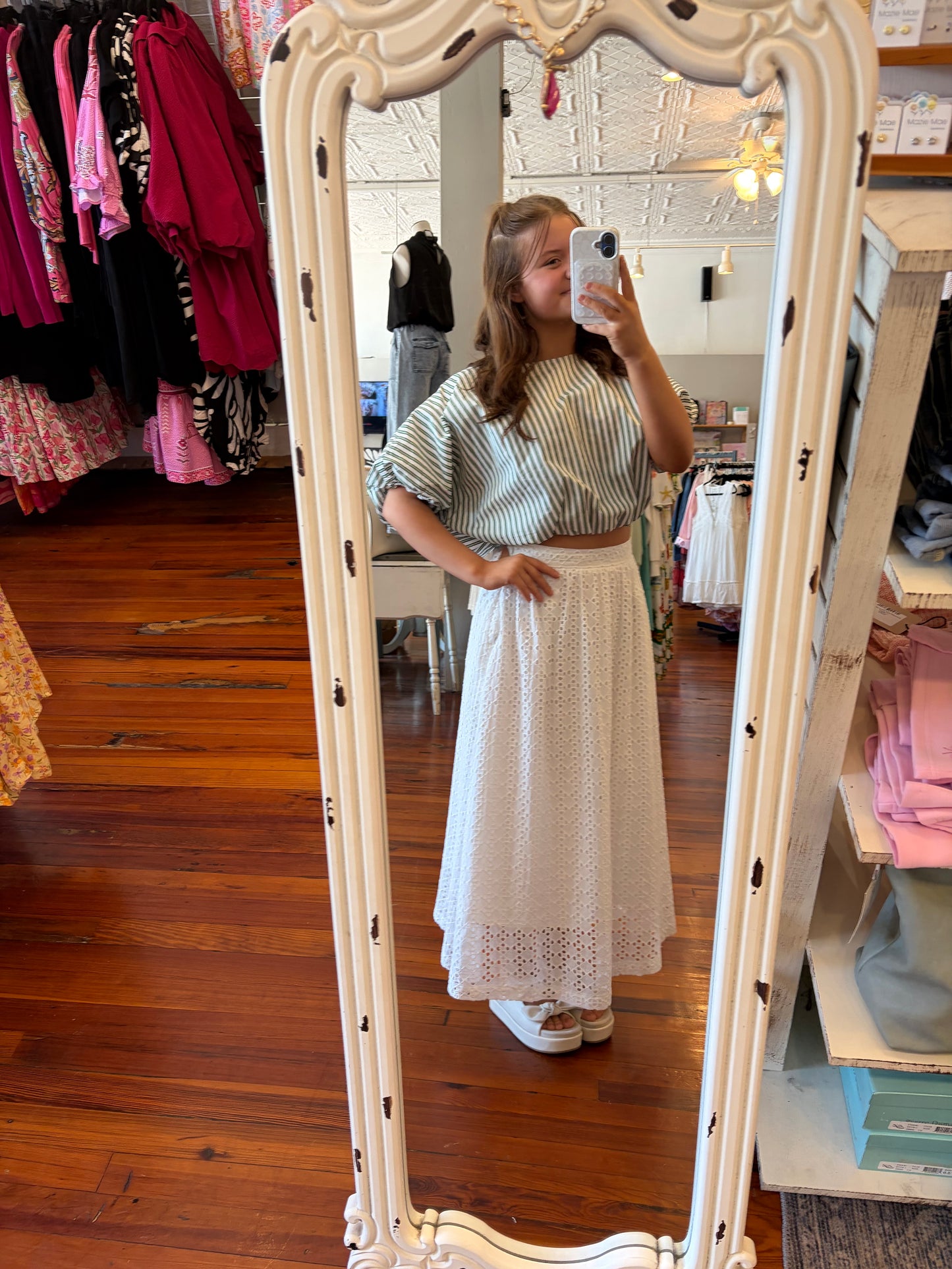 White Eyelet Midi Skirt