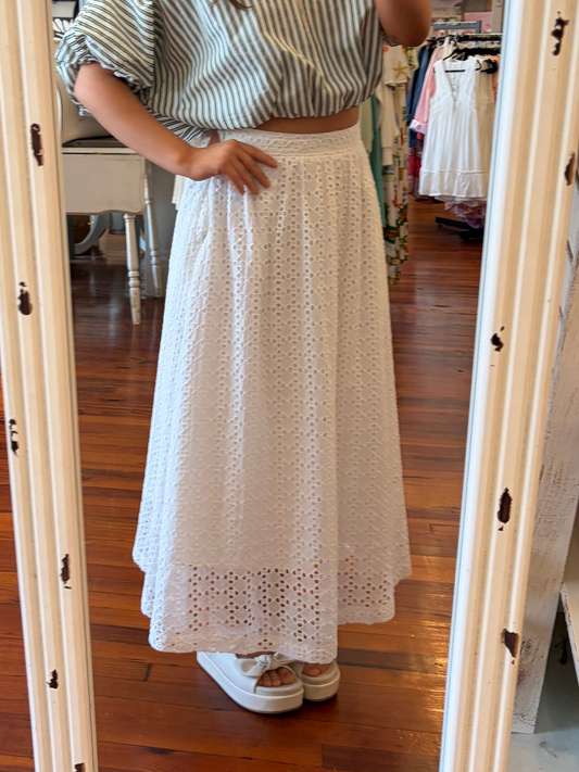 White Eyelet Midi Skirt