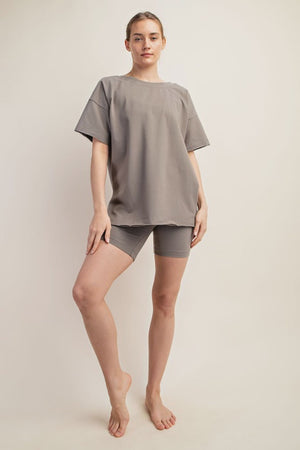 Cotton Lycra Oversized V Neck Reversible Short Sleeve Top