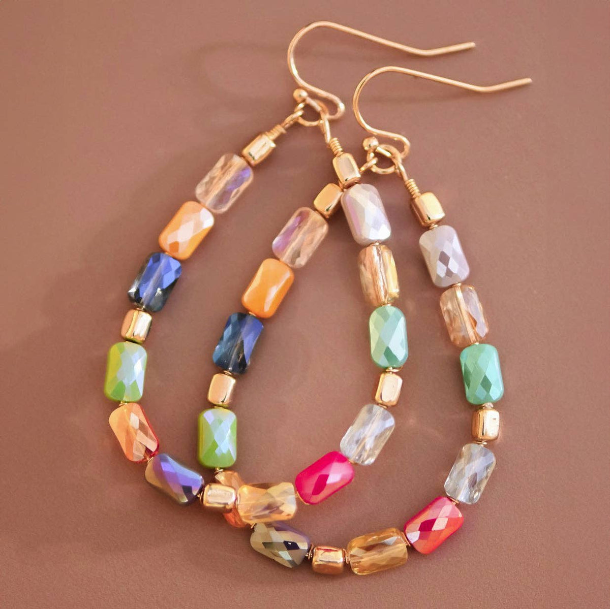Teardrop Wire Beaded Crystal Earrings