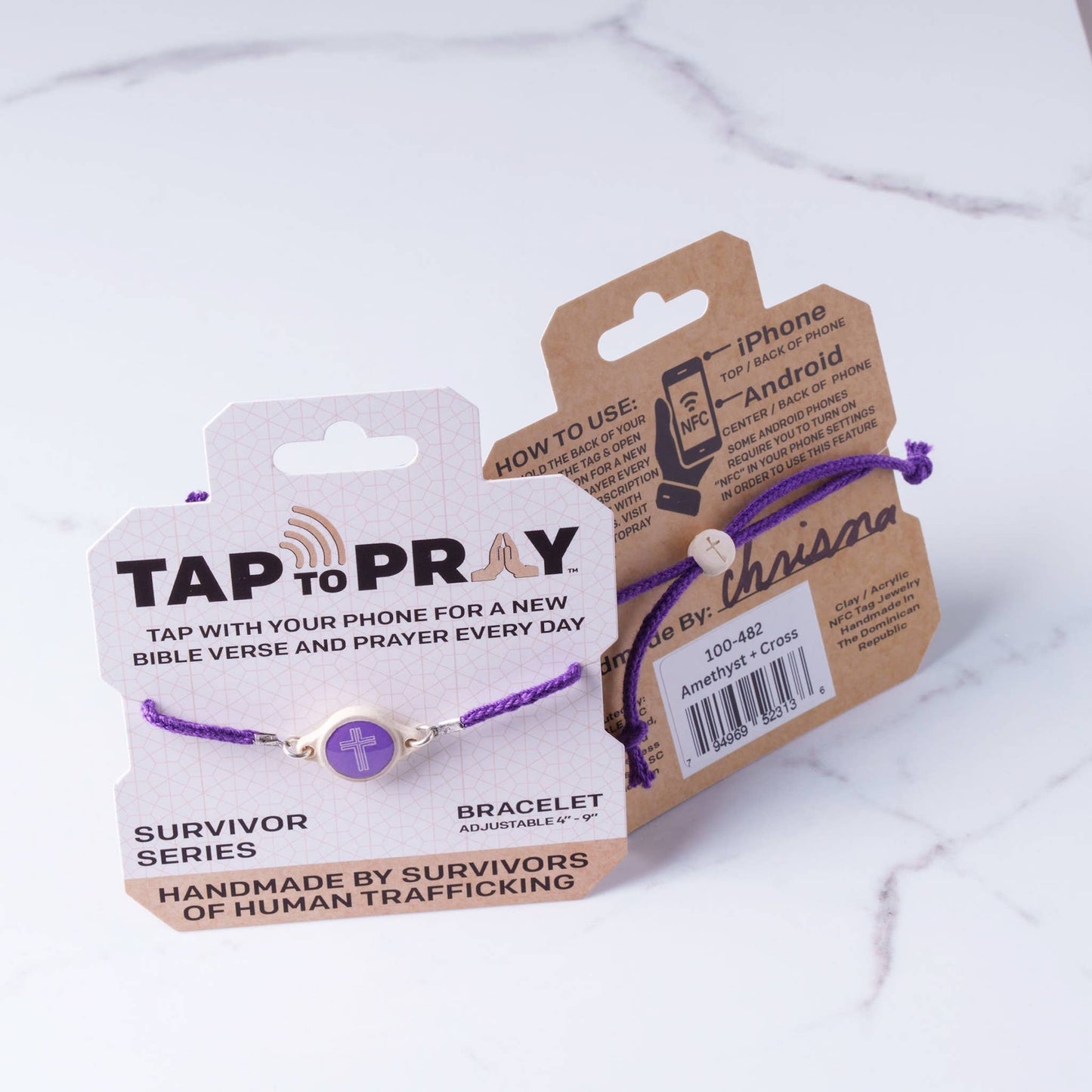 Tap To Pray™ - Survivor Series Handmade Bracelets: .999 Silver-Plated + Slate Cross