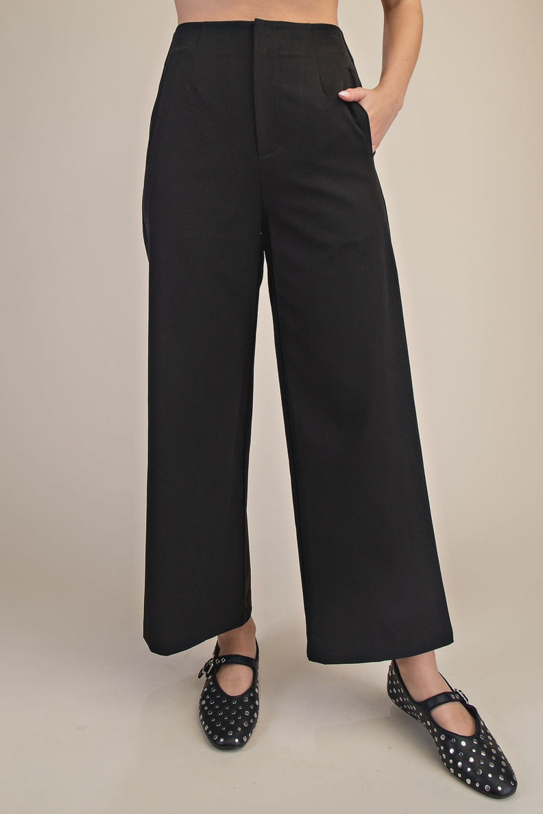 Glam High Waist Wide Leg Pants – Black