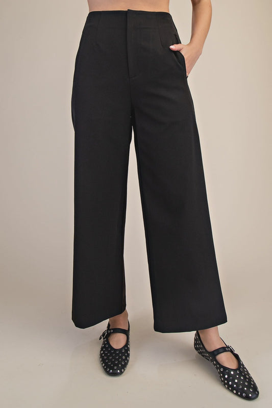 Glam High Waist Wide Leg Pants – Black