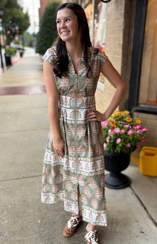 SS Green Ivy Zip Front Dress