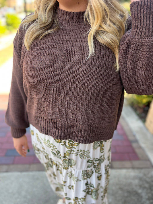 “Autumn Glow” Brown Oversized Balloon Sleeve Sweater
