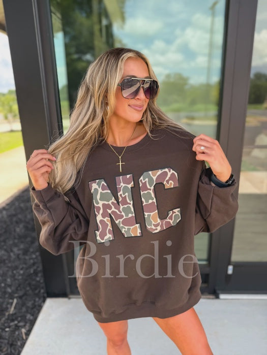 “North Carolina Duck Camo” Dark Chocolate Graphic Crewneck