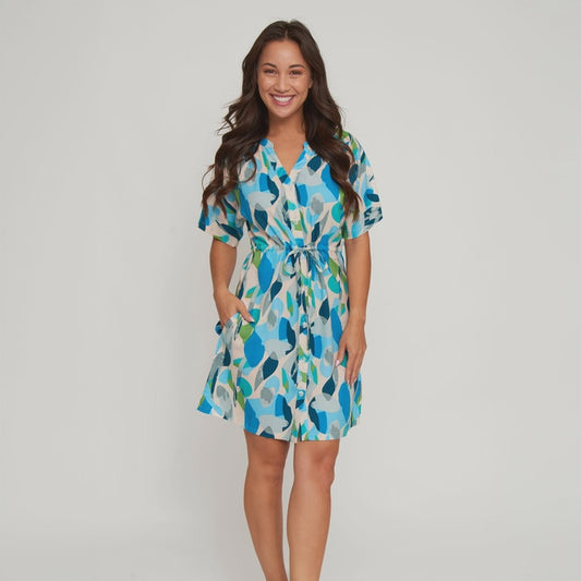 Alya Abstract Tie-Waist Shirt Dress