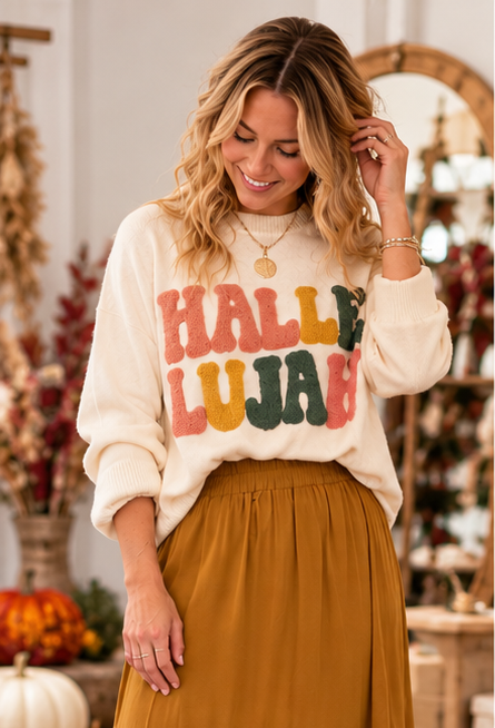 HALLELUJAH Embroidered Oversized Knit Sweater