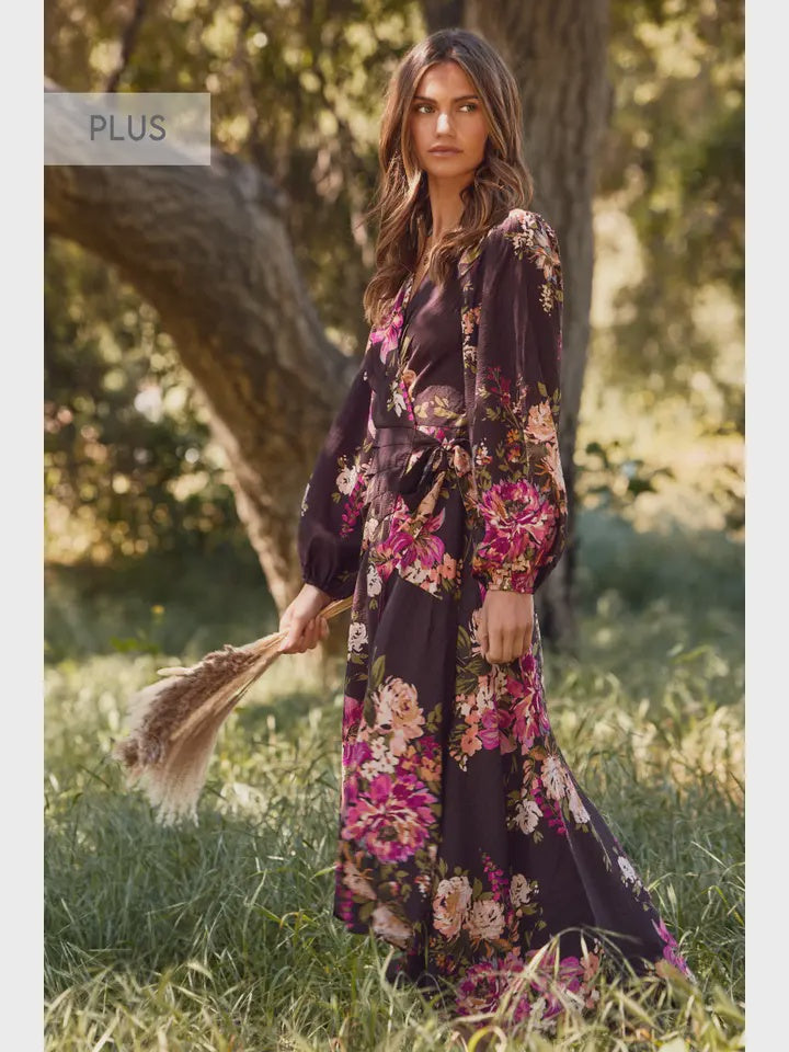 PLUS Bloom & Grace Floral Wrap Midi Dress