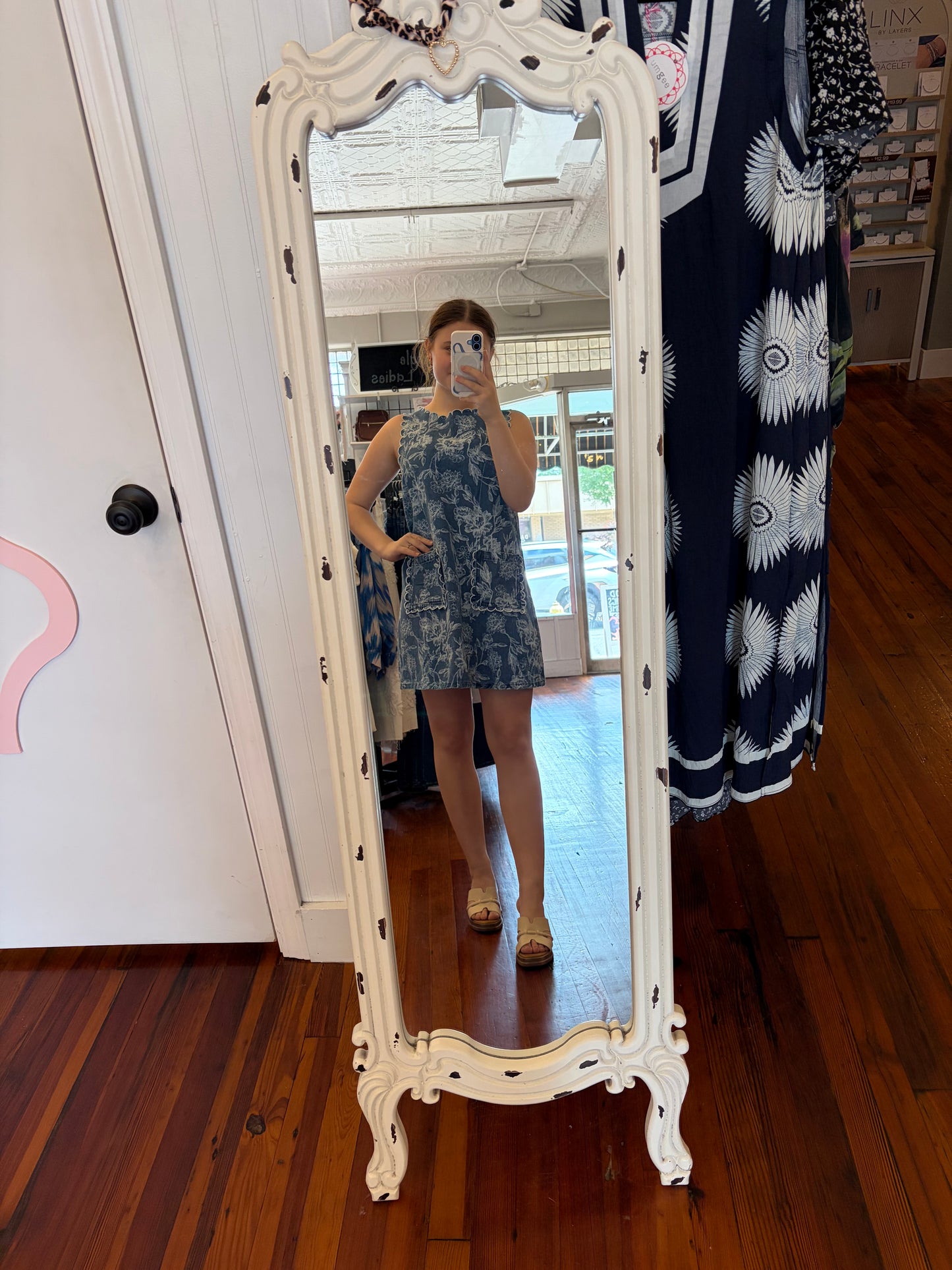 BON Vintage Floral Denim Mini Dress