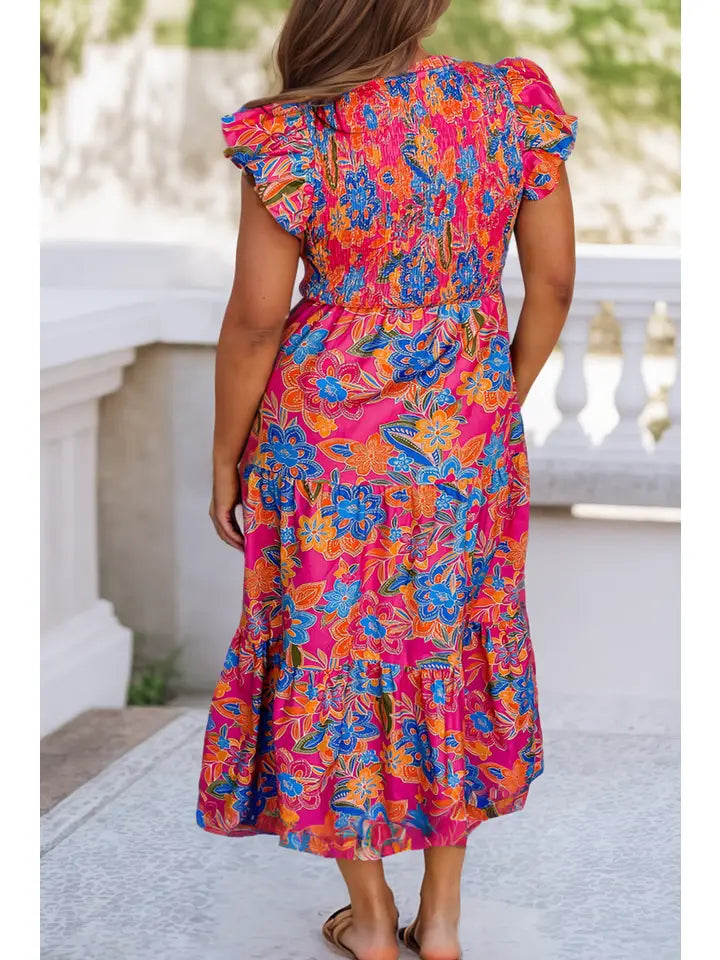 Ldc Floral Print Ruffled Sleeveless Plus Size Long Dress