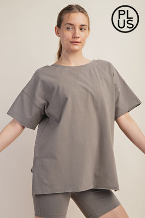 Plus Cotton Lycra Oversized V Neck Reversible Top