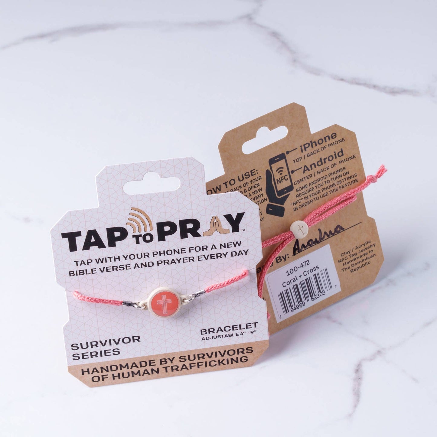 Tap To Pray™ - Survivor Series Handmade Bracelets: .999 Silver-Plated + Slate Cross
