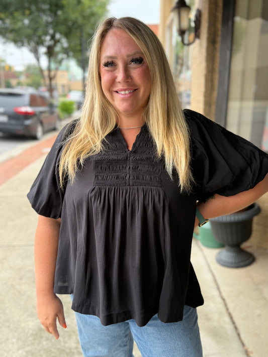 Umgee Black Bubble Sleeve Top