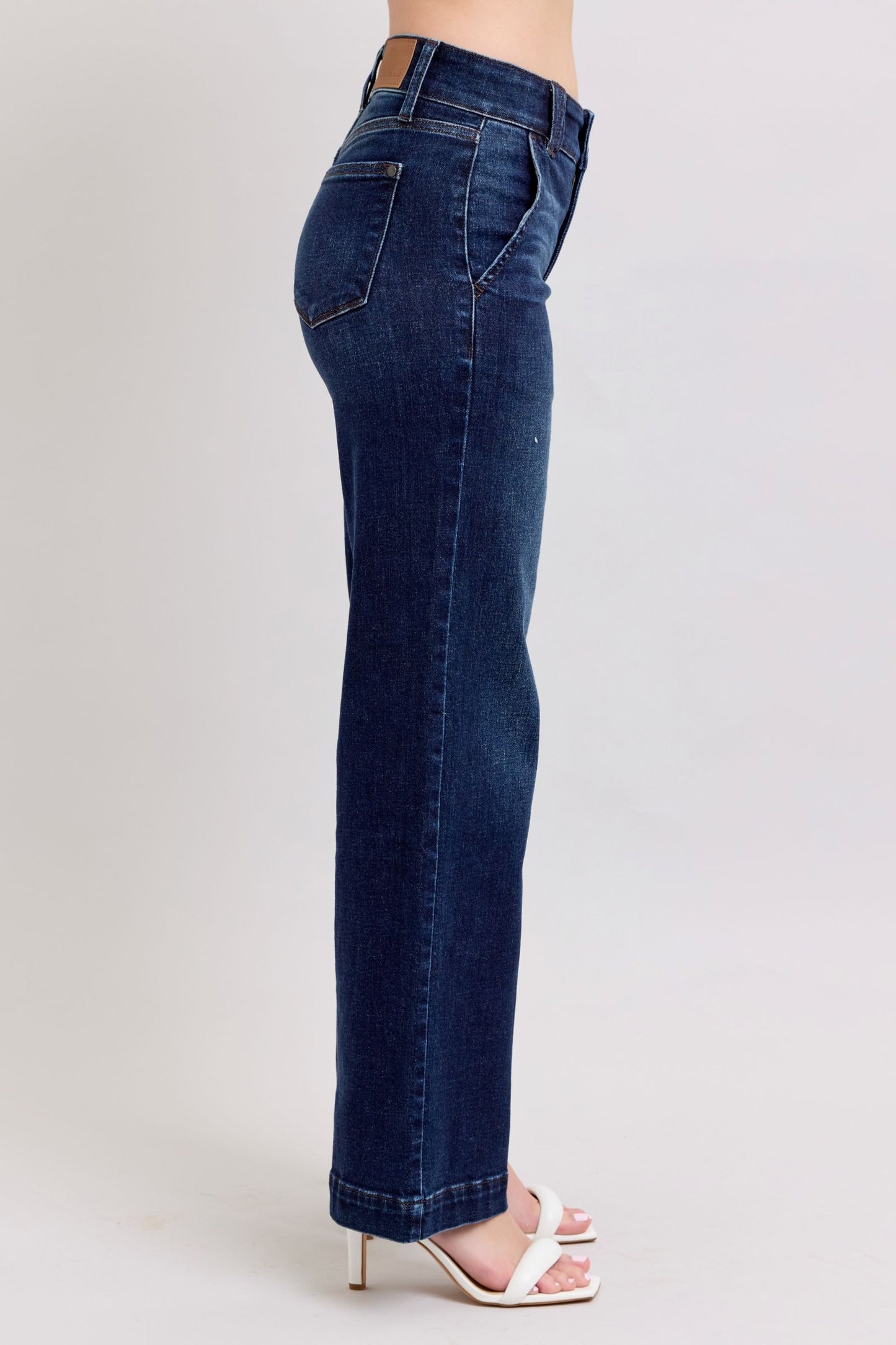 Judy Blue Dark HR Double Button Wide Leg Jean