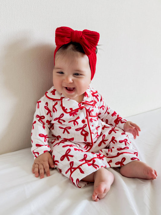 Red Bows / Organic Pointelle Lounge Set: 4 yr.