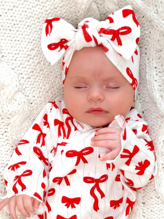 Red Bows / Organic Pointelle Bow: 0 - 6 mo.