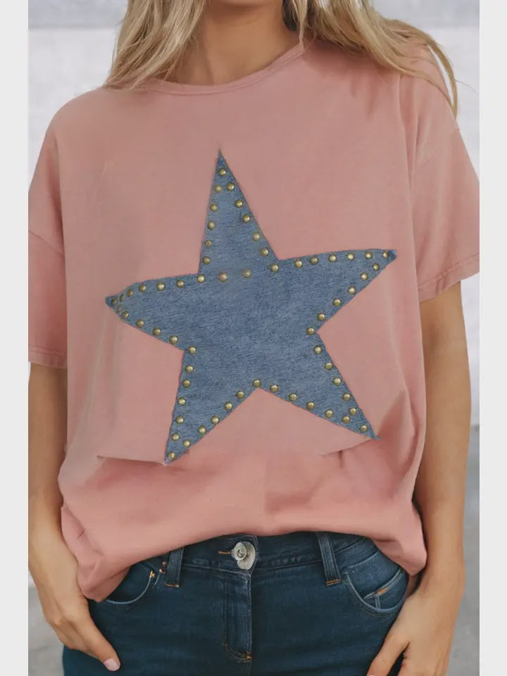Ldc Studded Star Patch Graphic High Low Tee