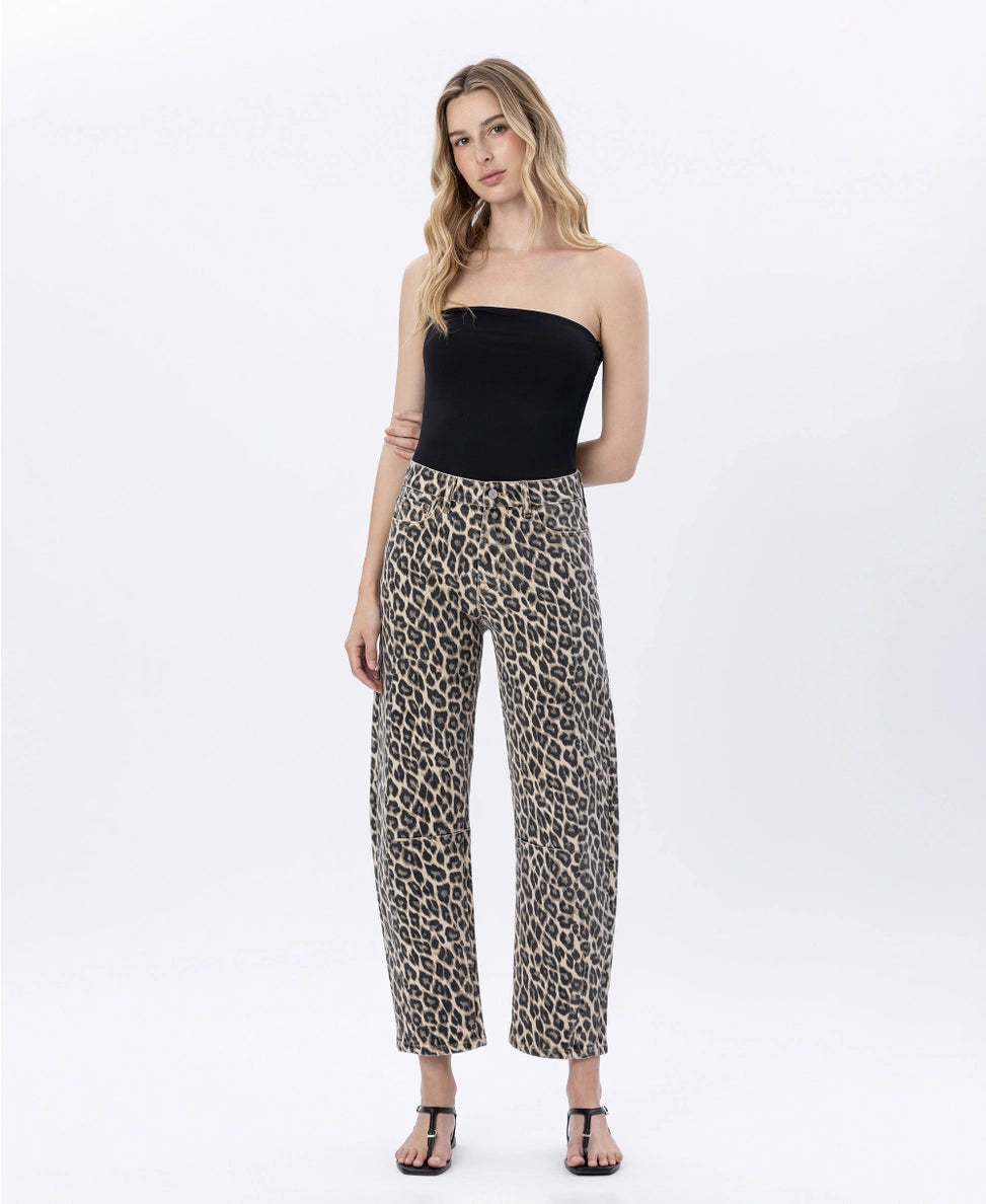 VERVET High Rise Leopard Barrel Jeans