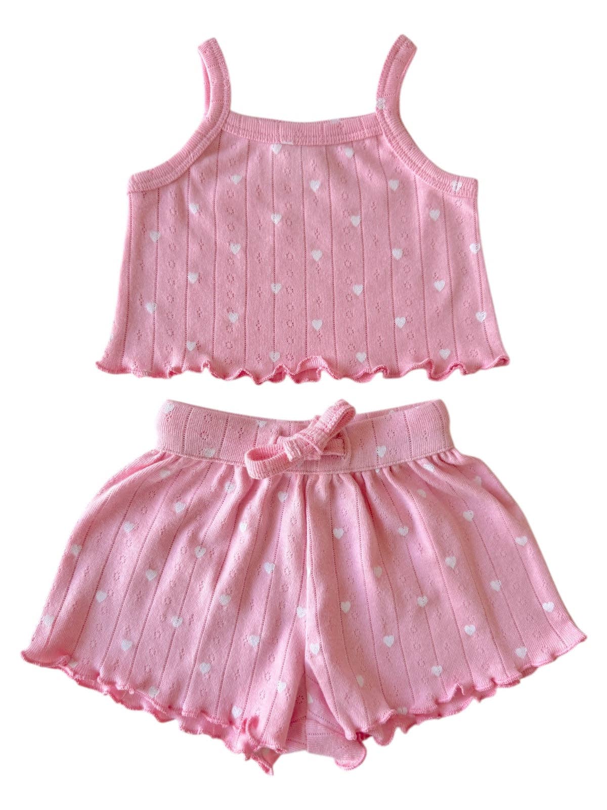 Pink with White Heart / Organic Pointelle Summer Set: 6-12M