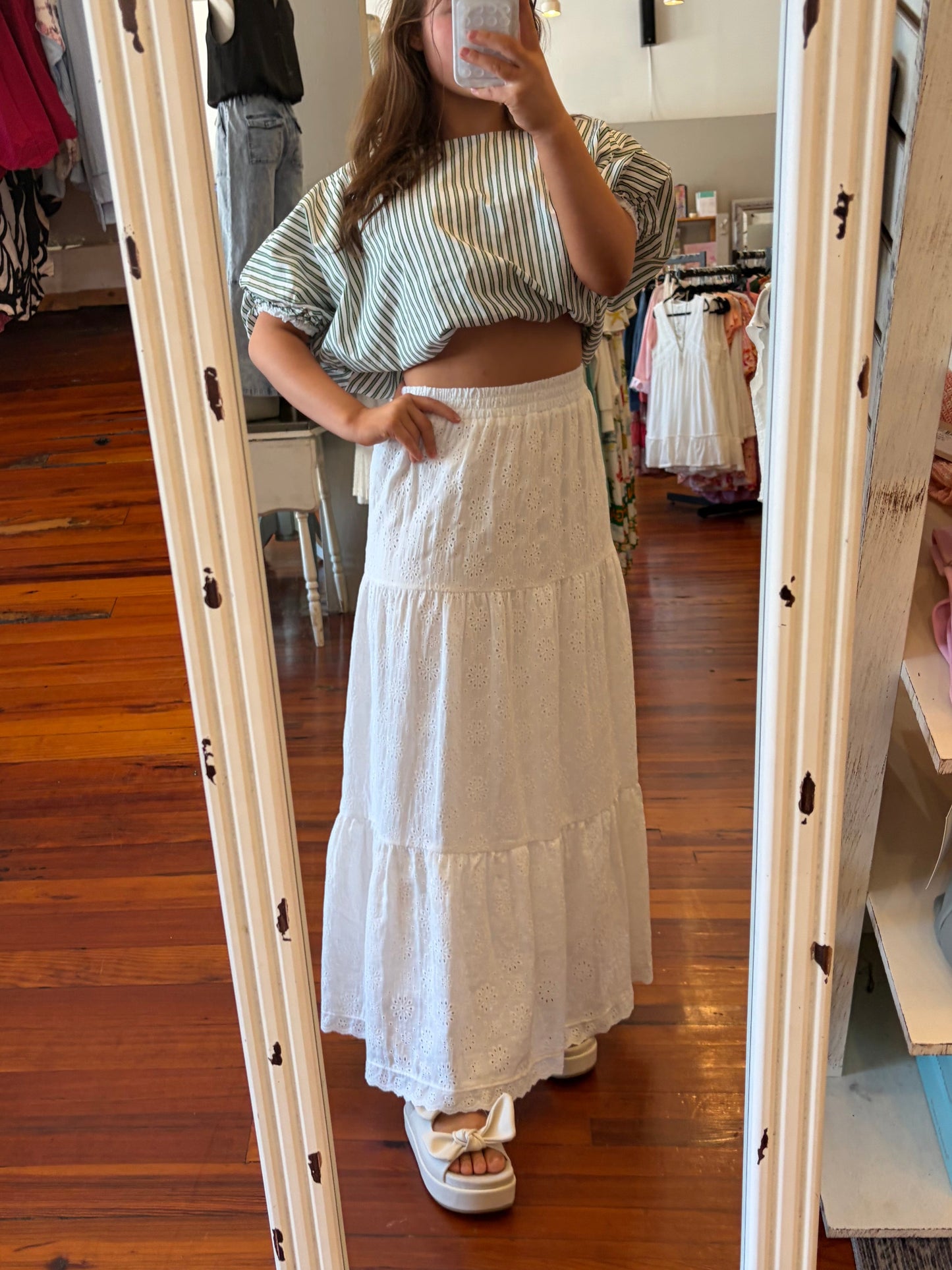 SS Tiered White Maxi Skirt