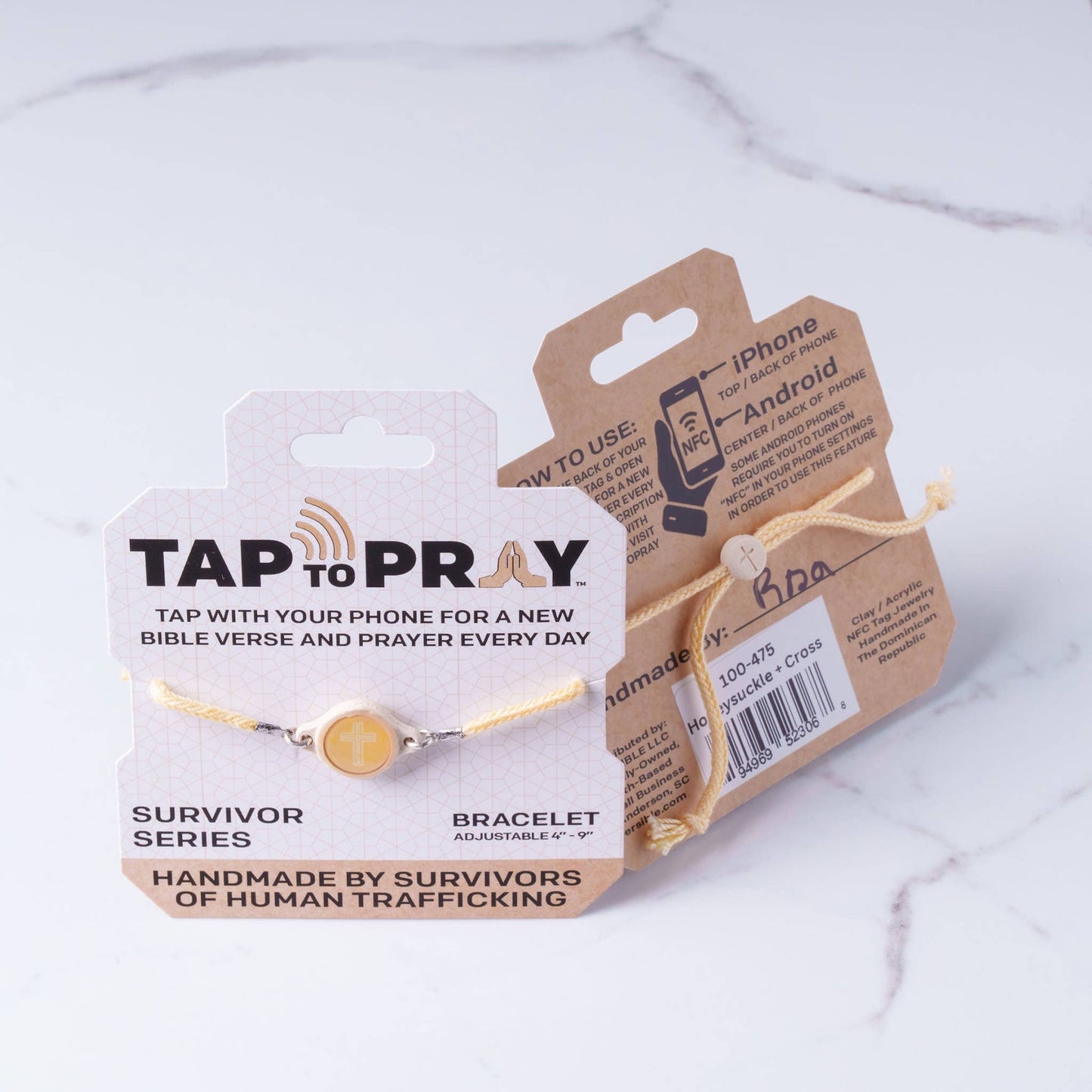 Tap To Pray™ - Survivor Series Handmade Bracelets: 14K Gold-Plated + Vanilla Cross