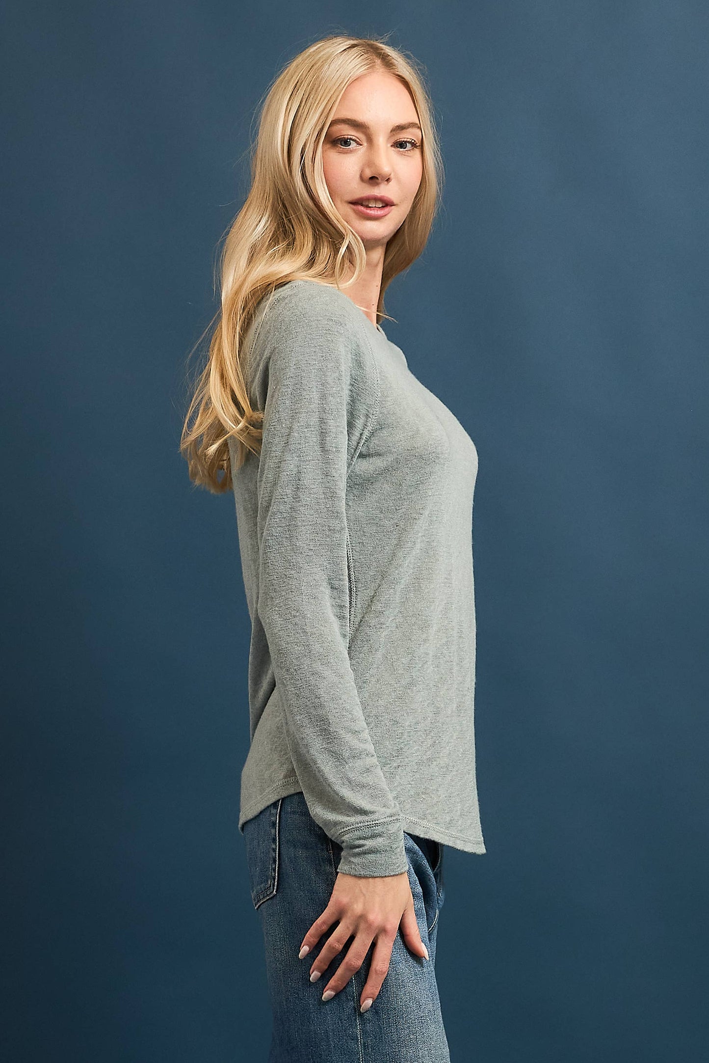 Wasabi + Mint Slub Hacci Long Sleeve Top - Latte