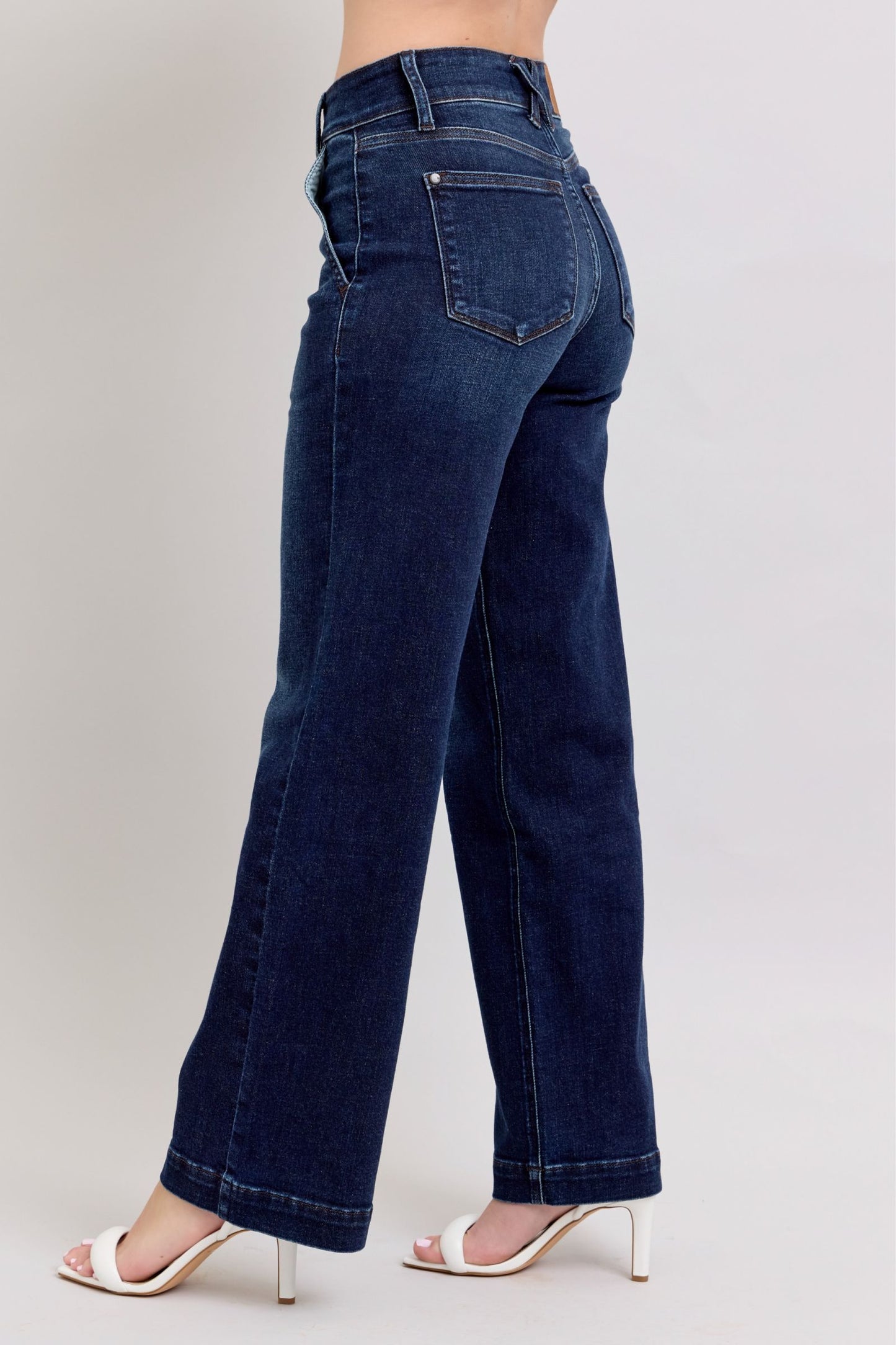 Judy Blue Dark HR Double Button Wide Leg Jean