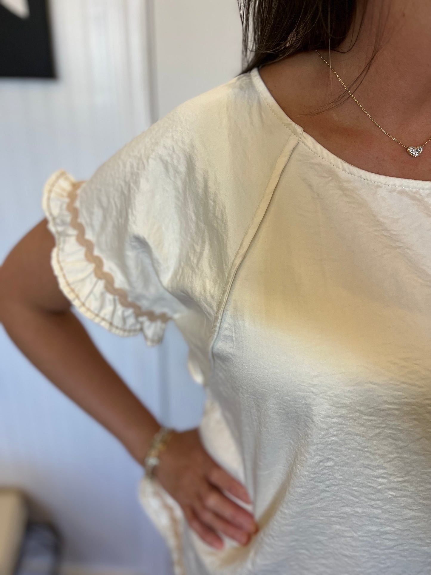 Umgee Ecru Scoop Neck Blouse