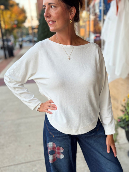 Soft Knit Boatneck Pullover Sweater - Off White