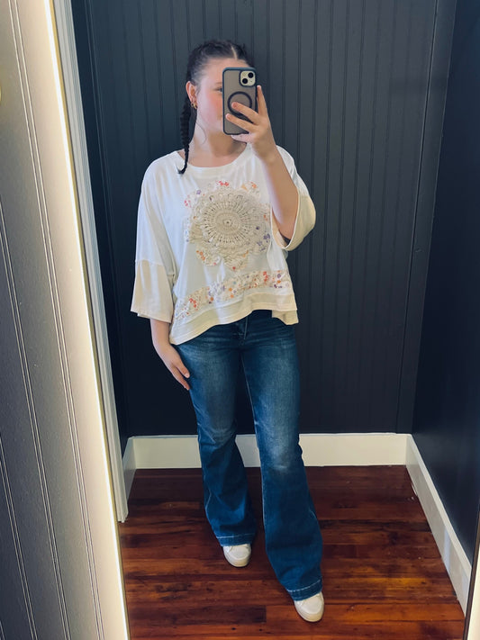 Ivory Lace Embroidered Short Sleeve Top