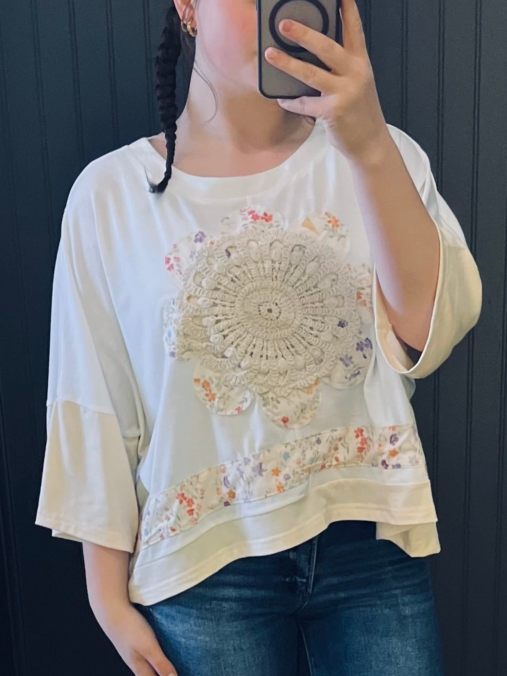 Ivory Lace Embroidered Short Sleeve Top
