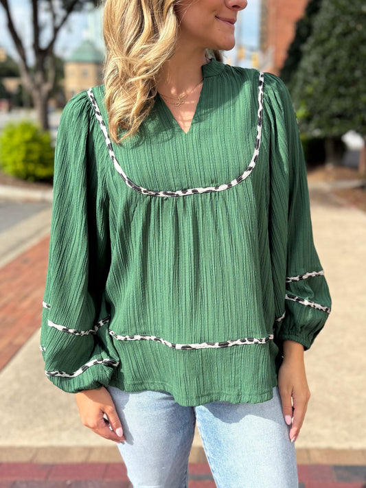 Umgee Animal Trim Textured Blouse