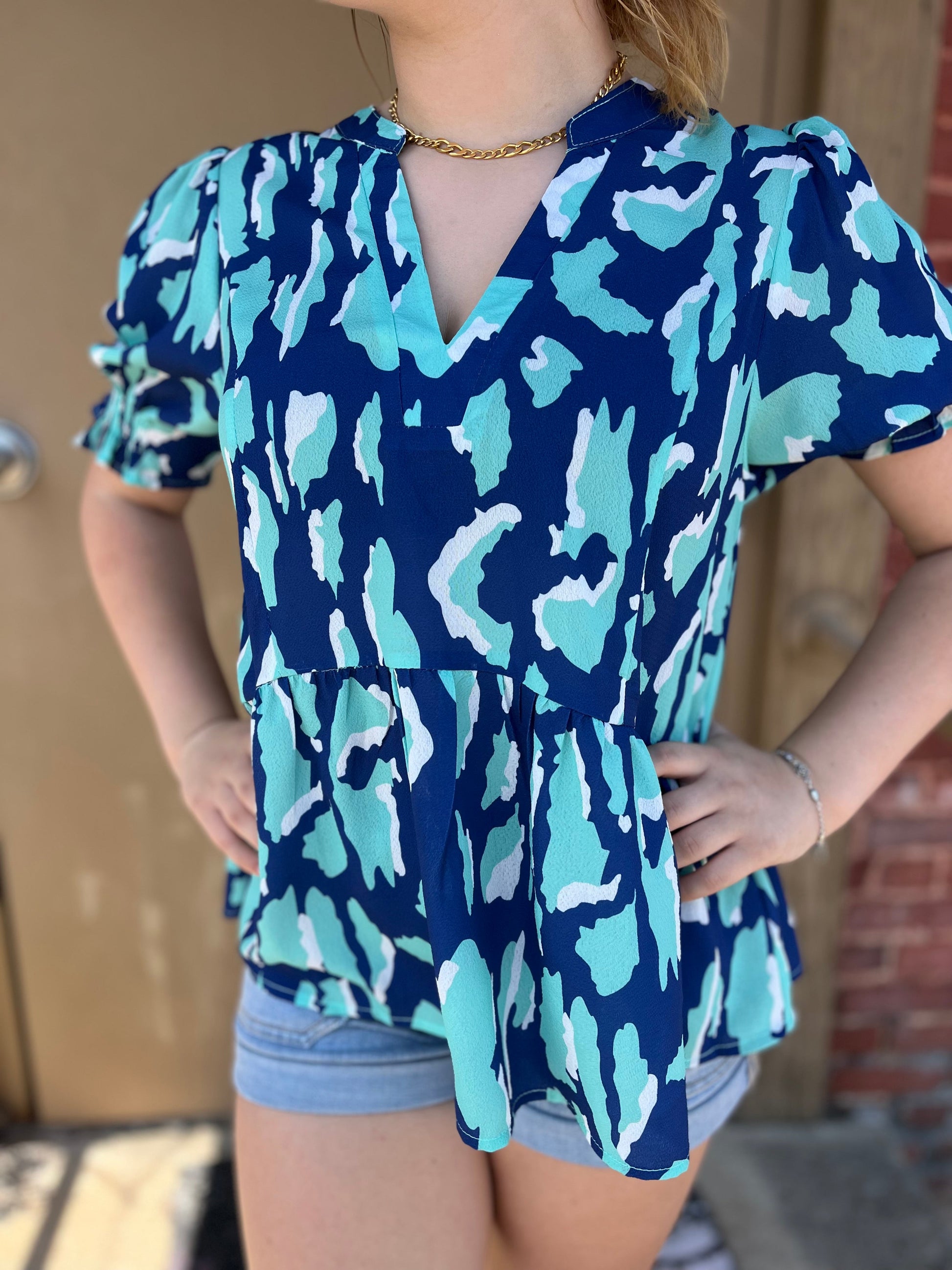 Umgee Leopard Print V-Notch Blouse Umgee