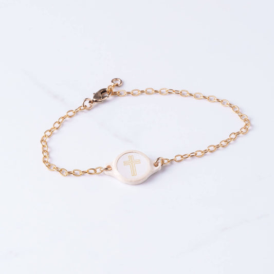 Tap To Pray™ - Survivor Series Handmade Bracelets: 14K Gold-Plated + Vanilla Cross