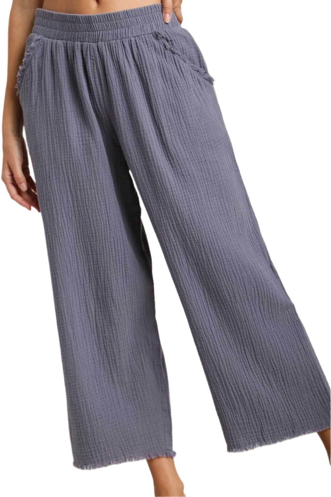 Umgee Blue Ash Wide Leg Linen Pants