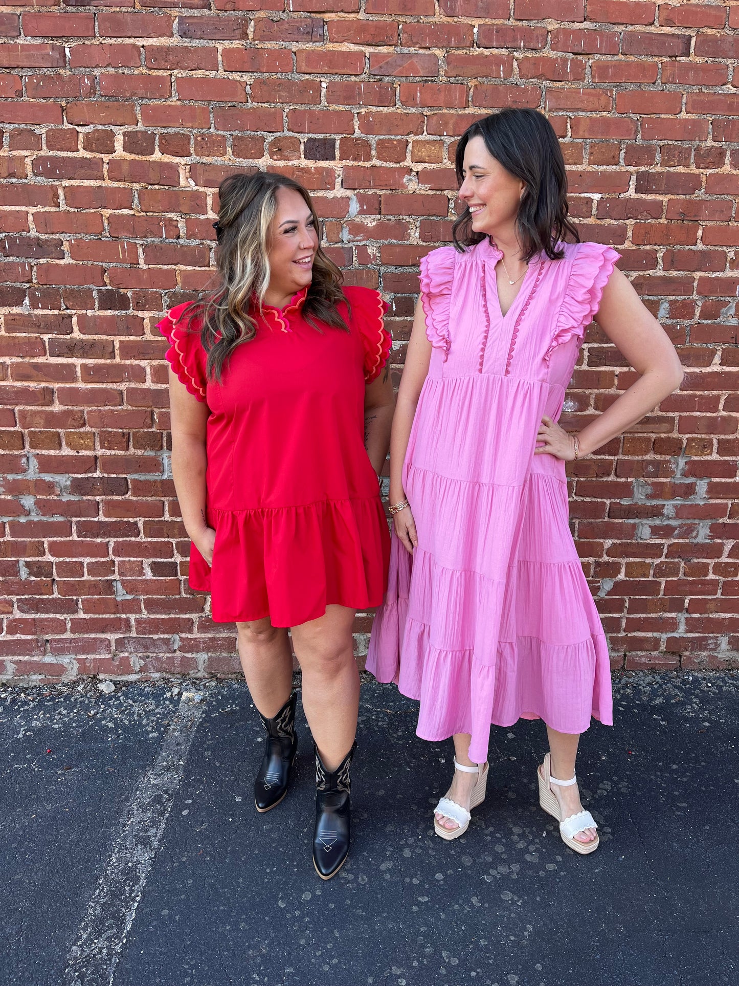 Umgee Pink Tiered Maxi Dress with Scalloped Details