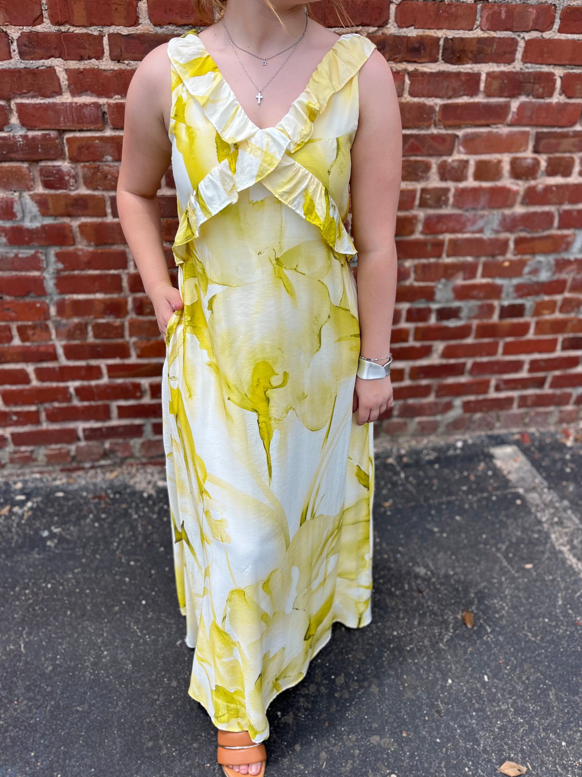 Watercolor Floral Ruffled Maxi Dress Hayden