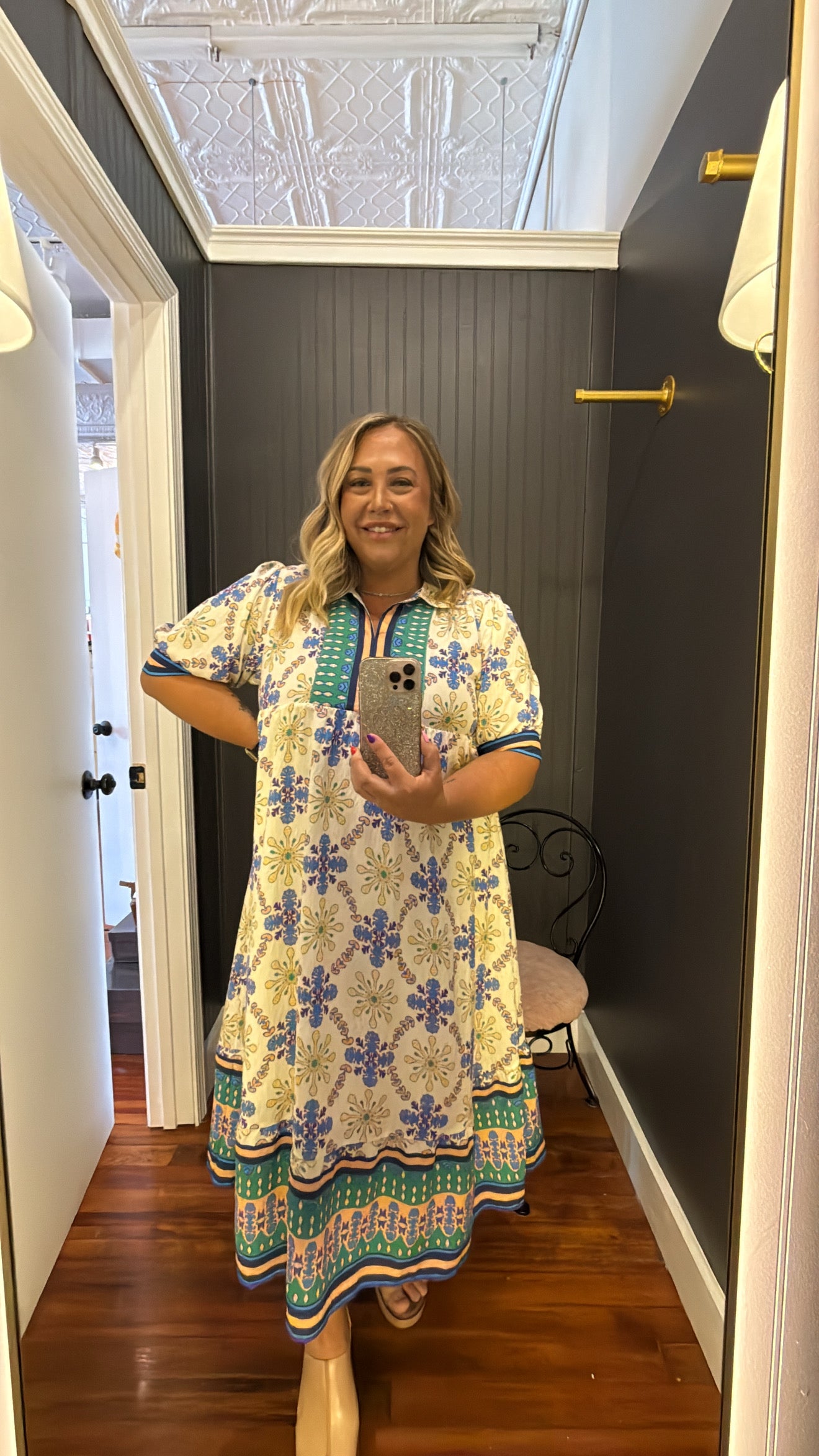 PLUS Umgee Blue Mix Collared Midi Dress