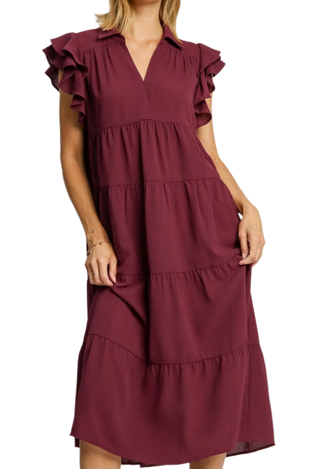 Umgee Plum Midi Dress with Collar