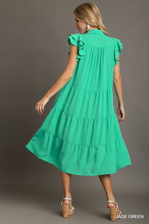 Jade Umgee Midi Dress with Flutter Sleeves and Collar A6973