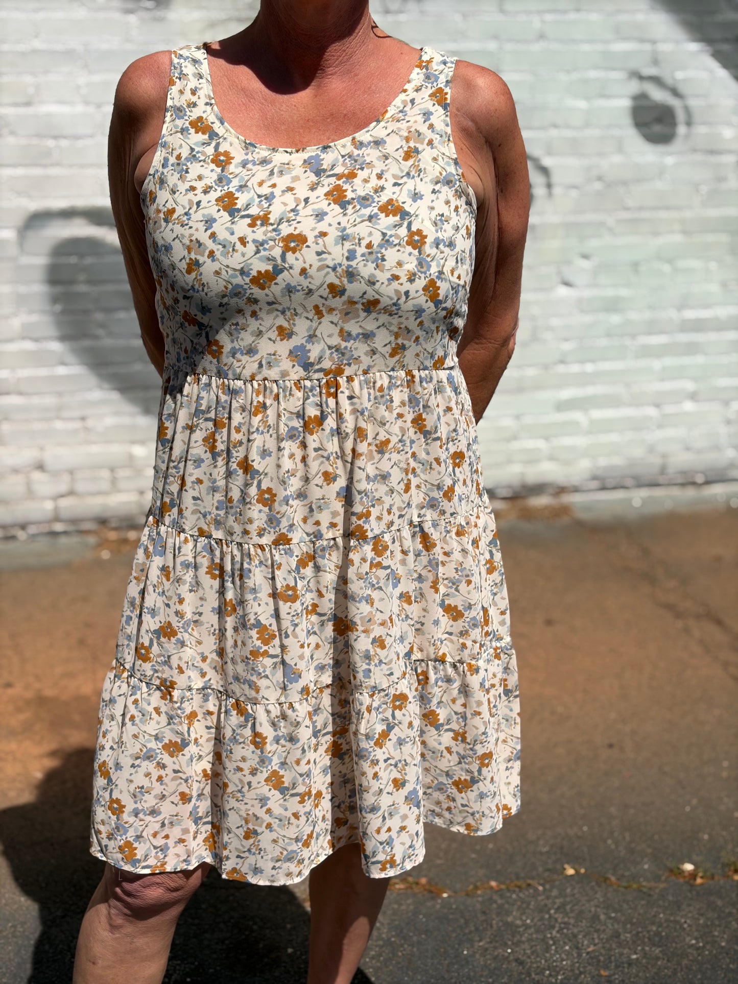 Ivory Water Floral Tiered Dress